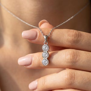 Three Stone CZ Necklace, Past Present Future Pendant, Triple Cubic Zirconia Jewelry, Anniversary Gift