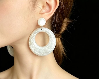 Vintage Style Large White Hoop Earrings,Statement Jewelry for Women,mothers day gift