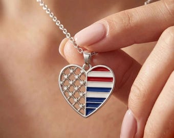 愛国心あふれるハートのネックレス、アメリカ国旗のペンダント、赤白青のエナメルチャーム、独立記念日