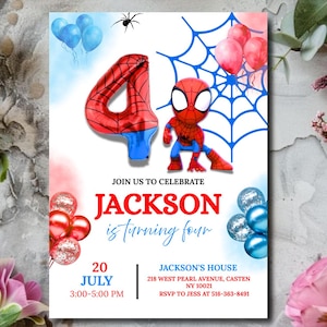 Spidey 4th Birthday Invitation | Editable Superhero Kids Party Invite (Digital Template)