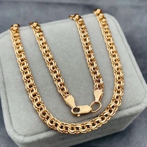 Cadena Bismarck de oro macizo de 14 quilates, oro auténtico 585, collar de lujo.