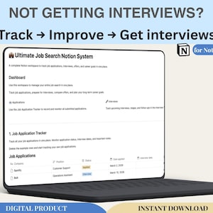 Plantilla de Notion para el seguimiento de solicitudes de empleo / Seguimiento de solicitudes y entrevistas / Organizador de búsqueda de empleo