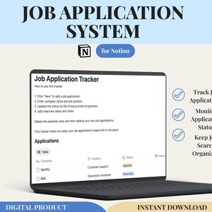 Job Application System Notion Template | Job Search Tracker | Track Applications Interviews and Offers | Career Planner | Digital Download