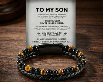 To My Son tijgeroog leren armband op maat gegraveerde magnetische sluiting herencadeau