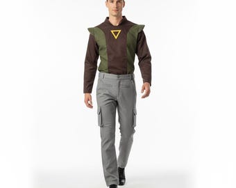 Traje inspirado em Kanan Jarrus – Roupa de cosplay Jedi Rebelde com camisa, calça, cinto e coldre, conjunto para convenções.
