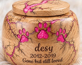 Personalized Pet Cremation Urn, Engraved Wooden Memorial for Dogs & Cats
