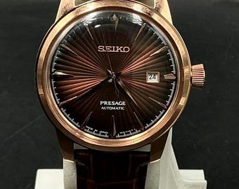 Vintage Brown Sunburst Dial Automatic Watch – With Date Japanese Mechanical Coffee Brown Leather Strap