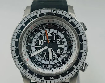 Vintage Mechanical Watches Black Dial Modified Fortis Calculator GMT Wrist Watch
