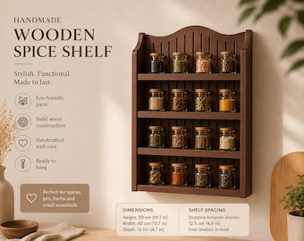 Porta spezie da parete, mensola in legno fatta a mano, organizer da cucina, decorazione rustica per la cucina, mensola per spezie