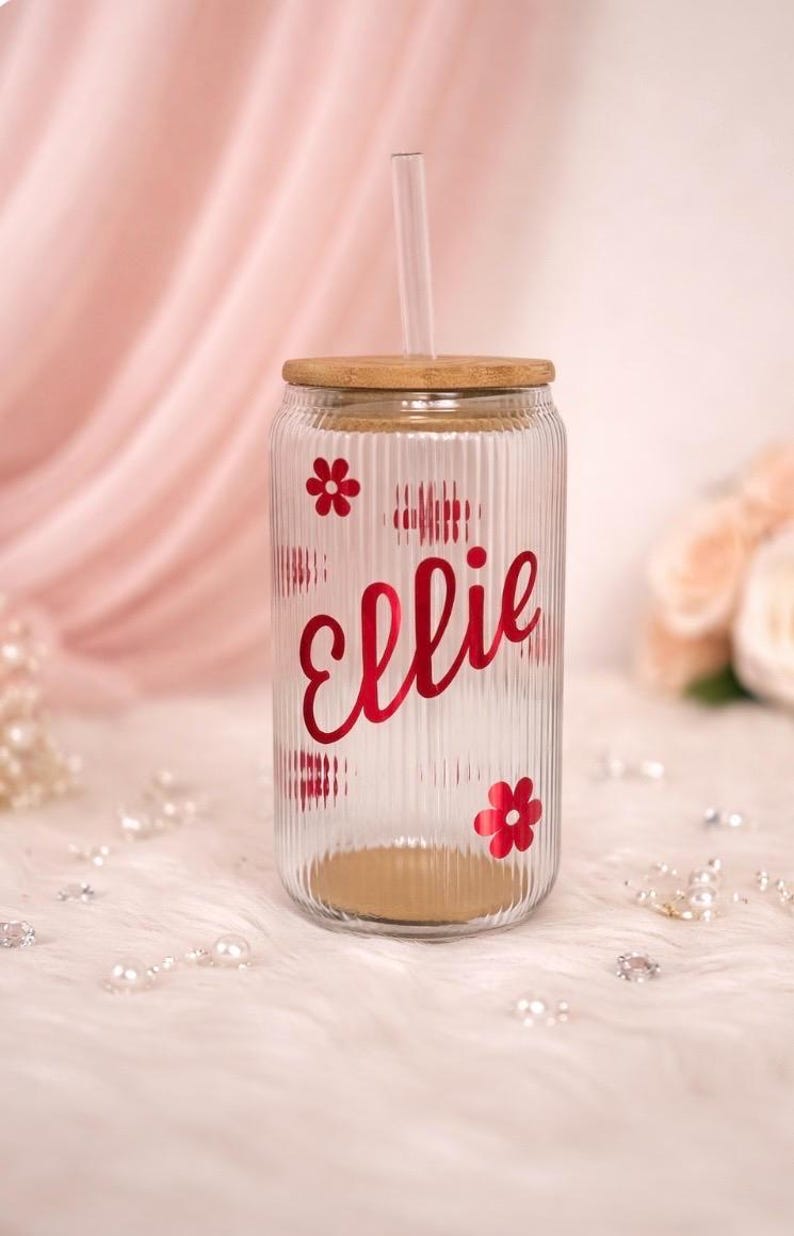 Personalised Bamboo Glass Cup – Custom Reusable Drink Glass With Lid - Etsy
