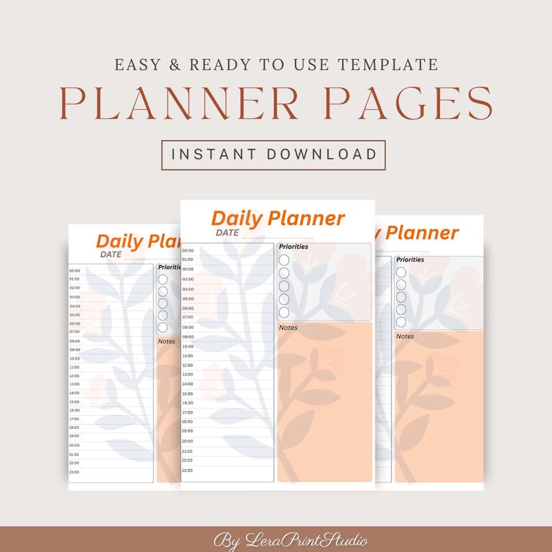 Floral Daily Planner Printable Template, Schedule, Priorities, Notes ...