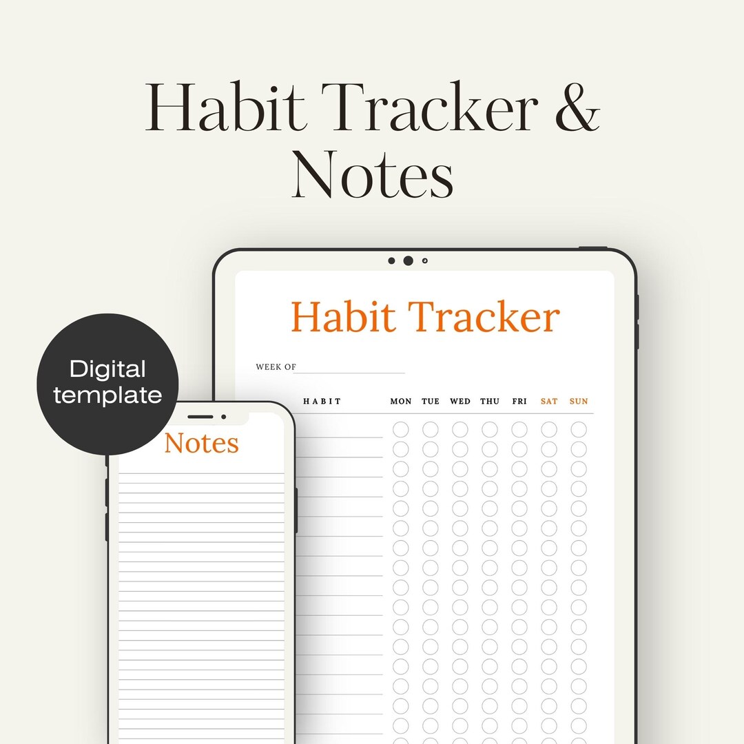 Minimalist Weekly Habit Tracker Printable Planner Template, Notes Page ...