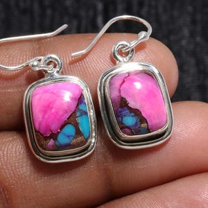 Pink Cotton Candy Turquoise Earring Fine 925 Silver July Birthstone Daily Wear rectangle Shape