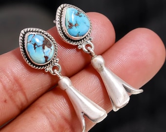 Pendientes de turquesa Golden Hill, joyería de plata de ley 925 con piedra azul, anillo llamativo, joyería artesanal hecha a mano, anillo bohemio delicado.