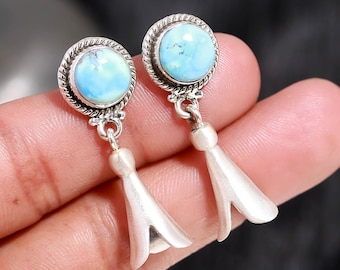 Boucles d'oreilles Golden Hill Turquoise Boucles d'oreilles fines en argent 925 de forme ronde, pierre de naissance de décembre à porter au quotidien