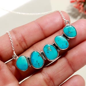 Arizona Turquoise Necklace Fine 925 Silver July Birthstone Daily Wear Oval Shape Stone
