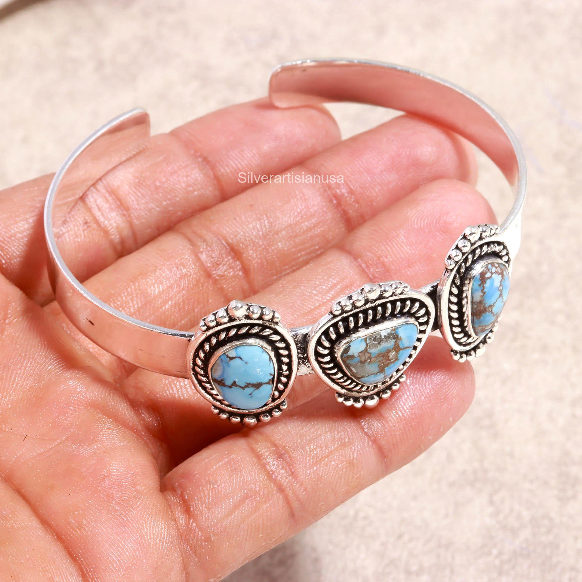 Antique Silver Turquoise Bangle - Etsy