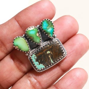 Turquoise Ring, Black Jack & Sonora Gold Gemstones, 925 Sterling Silver Daily Wear