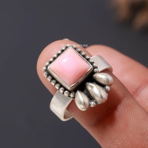 Pink Conch Ring 925 Sterling Silver Party Wear October Birthstone Square Shape Jewelry