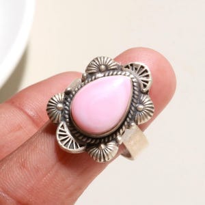 Pink Conch Ring Fine 925 Silver October Birthstone Pear Shape Daily Wear Jewelry