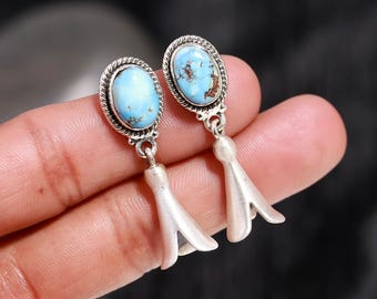 Golden Hill Turquoise Boucles d'oreilles Boucles d'oreilles en argent fin décembre Pierre de naissance Party Wear Jewelry
