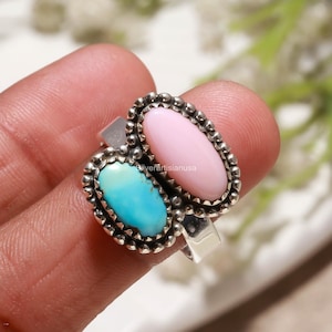 Pink Conch Ring Golden Hill Turquoise Handmade 925 Sterling Silver Natural Gemstone Jewelry