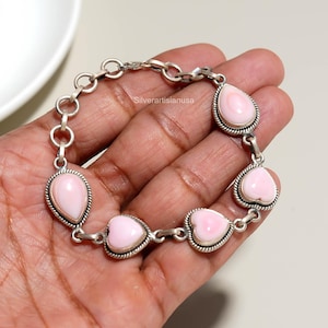 Pink Conch Bracelet Heart Shape 925 Sterling Silver Wedding Jewelry
