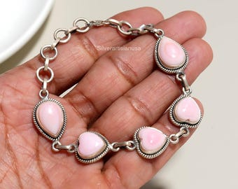 Pink Conch Bracelet Heart Shape 925 Sterling Silver Wedding Jewelry