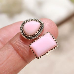 Pink Conch Ring, Natural Rectangle Gemstone in 925 Sterling Silver