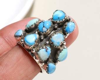 Golden Hill Turquoise Ring, 925 Sterling Silver Pear Gemstone, Handmade Statement