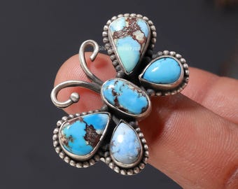 Golden Hill Turquoise Ring 925 Sterling Silver Party Wear December Birthstone Oval Shape Jewelry