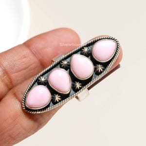 Bague conque rose en argent sterling 925, pierre de naissance de juin, bijou en forme de poire