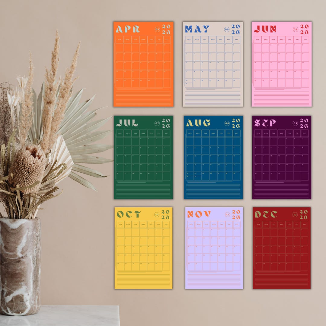2026 April-december Wall Calendar | Monthly Calendar | Colourful ...
