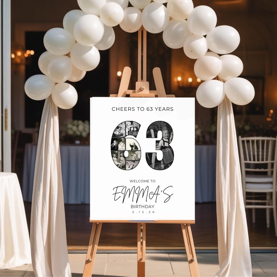 63rd Birthday Welcome Sign, Editable Canva Party Sign, Custom Birthday ...