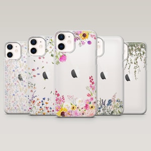 Clear Flowers Phone Case Transparent Floral Cover for iPhone 17e, 16, 15, 14, 13, 12, Samsung S25, S24, S23, S22, A16, A26, A56, Pixel 10, 9