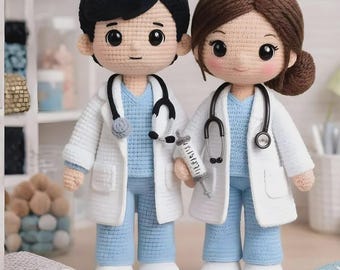 Patrón de crochet para amigurumi de doctora enfermera / Muñeca médica en PDF (descarga digital)