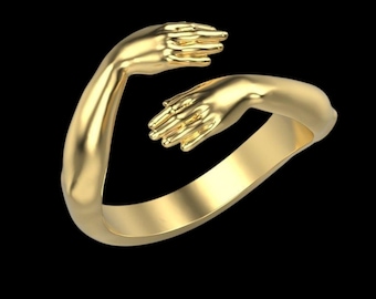 Pierścień do przytulania – pierścień z otwartą obrączką ze srebra próby 925, biżuteria pozłacana 14-karatowym złotem, prezent