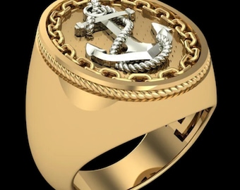 Anchor Rope Ring - 925 Sterling Silver, Nautical Statement Ring 14K Yellow Gold Plated Jewelry