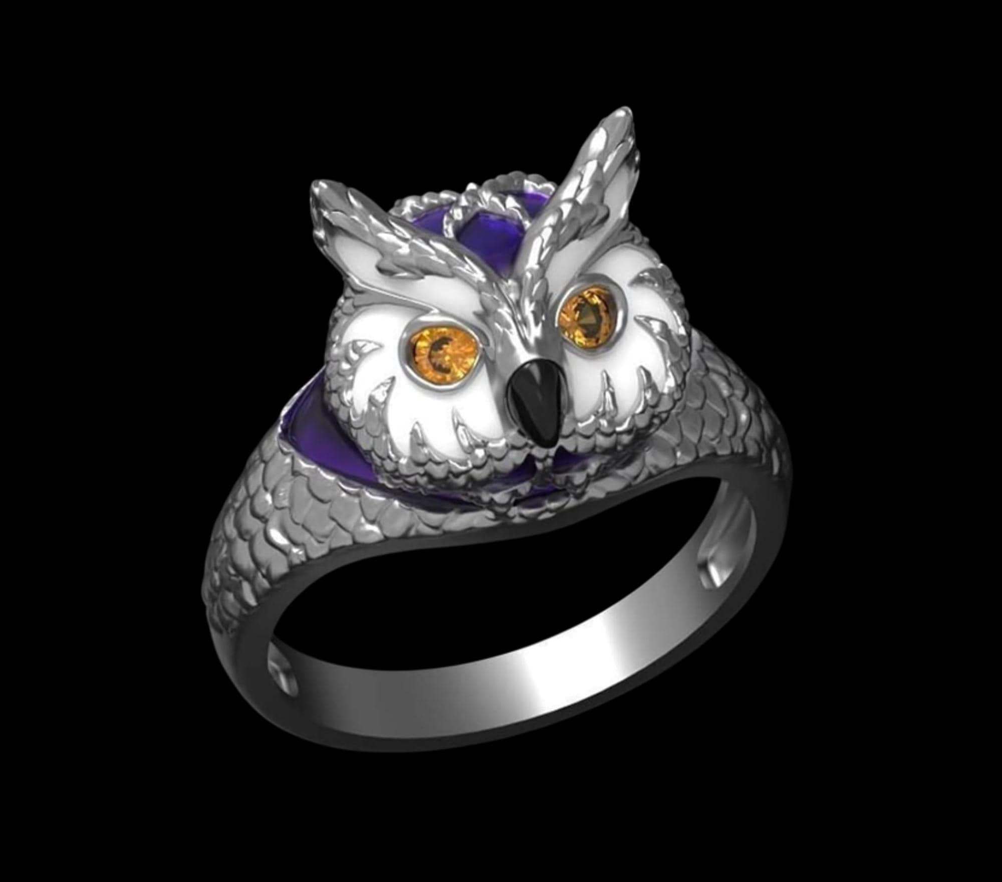 Mystic Owl Ring - Owl Head Fantasy Bird Sterling Silver Statement Jewelry Gift For Him