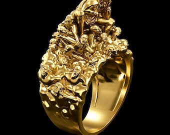 Lord Aphrodite Ring – Gothic Art Skull Statement Ring Sterling Silver Jewelry Gift For Him