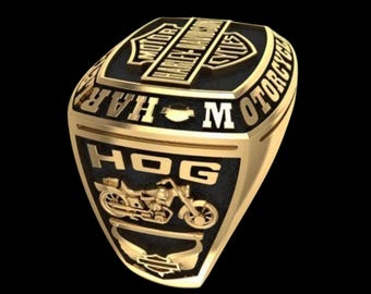 Biker Motorcycle Rider Ring Gold Plated Sterling Silver Band Jewelry Gift For Him