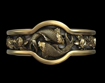 Vergoldeter Koi Fisch Bandring: Filigraner Natur Inspirierter Wasser Symbol Schmuck