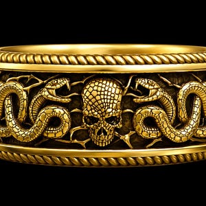 Snake Skull Ring - 925 Sterling Silver Serpent Gothic Mens Biker Ring Gold Plated Gift