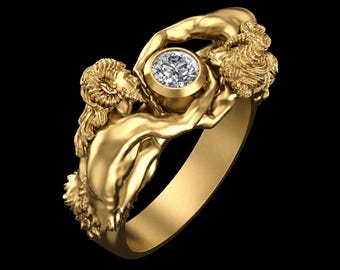Satyr Ring - Sterling Silver Moissanite Statement 14K Gold Plated Jewelry Gift For Him