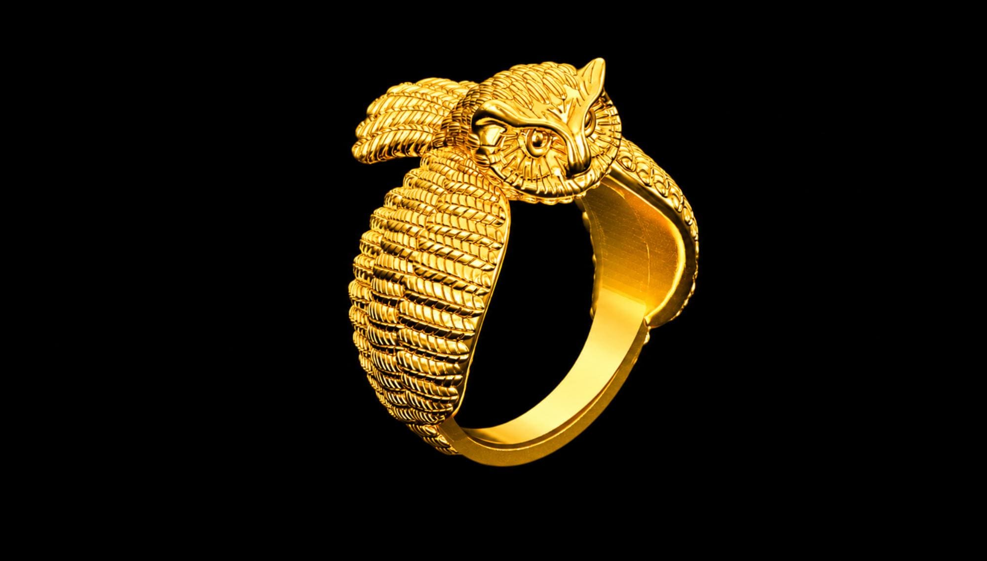 Flying Owl Wrap Ring - 14K Gold Plated Wise Owl Bird Nature Inspired Statement Jewelry