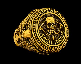 Bague tête de mort souvenir - Bague gothique tendance Sagittaire en argent sterling, bijoux de motard en cadeau