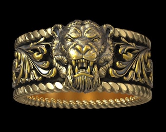 Lion Head Ring - 925 Sterling Silver Mens Band Ring Vintage Statement Jewelry Gift