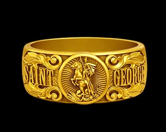 Saint George Ring - Sterling Silver Warrior Band Saint Men's Statement Jewelry Gift For Him