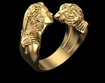 Romantisch stel omhelzingsring - sterlingzilver Lovers Statement 14K vergulde sieraden cadeau