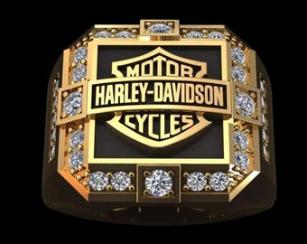 Motorcycle Biker Ring Gold Plated Moissanite Diamond Look Mens Ring Jewelry Gift For Him